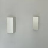 Pair of vintage wall lights, matte white metal, France 1970.