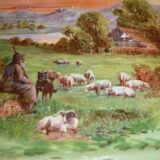Plat en faience de Limoge, Paysage pastoral 51 cm