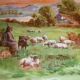 Limoge earthenware dish, Pastoral landscape 51 cm