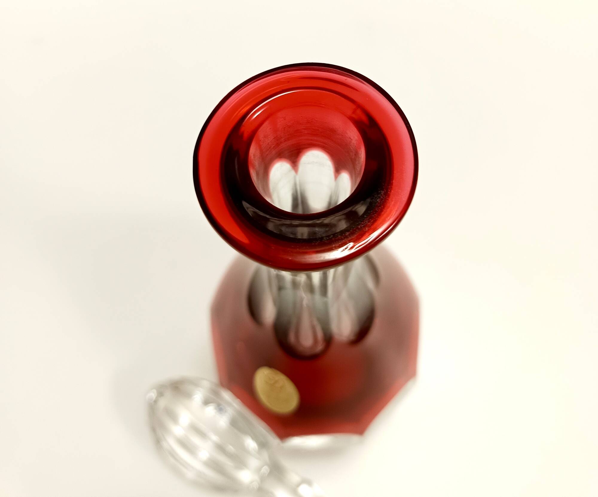 Bohemian Transparent and Red Crystal Decanter Bottle by Dresden Crystal, Germany