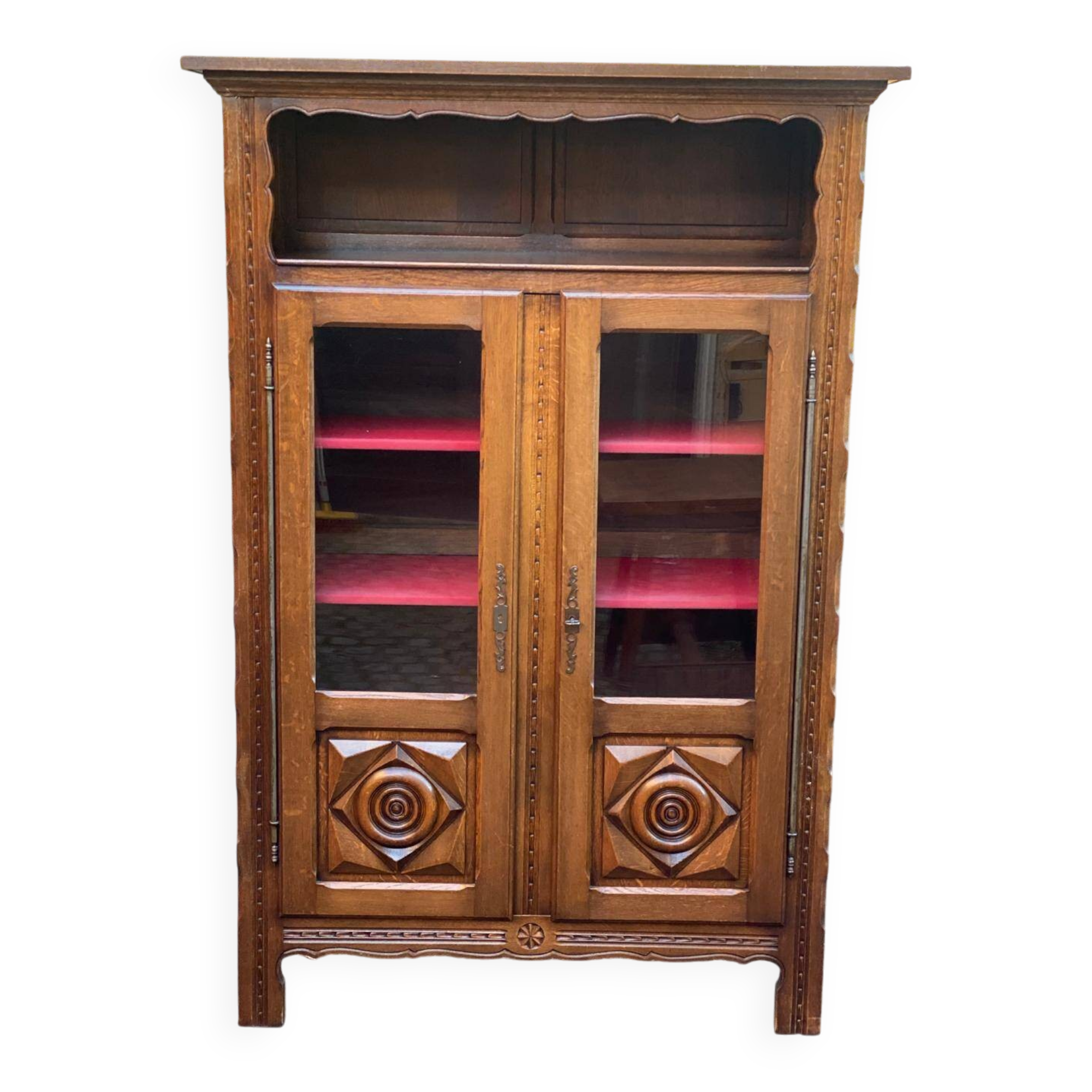 19th-century solid wood Spanish display cabinet 123x180cm
