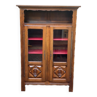 19th-century solid wood Spanish display cabinet 123x180cm