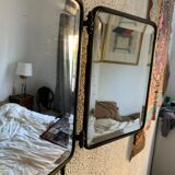 Vintage mirror 1930 triptych beveled barber crystal - 28 x 58 cm