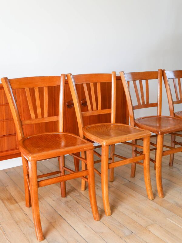 lot de 4 chaises bistrot Luterma, effet cannage, 1950