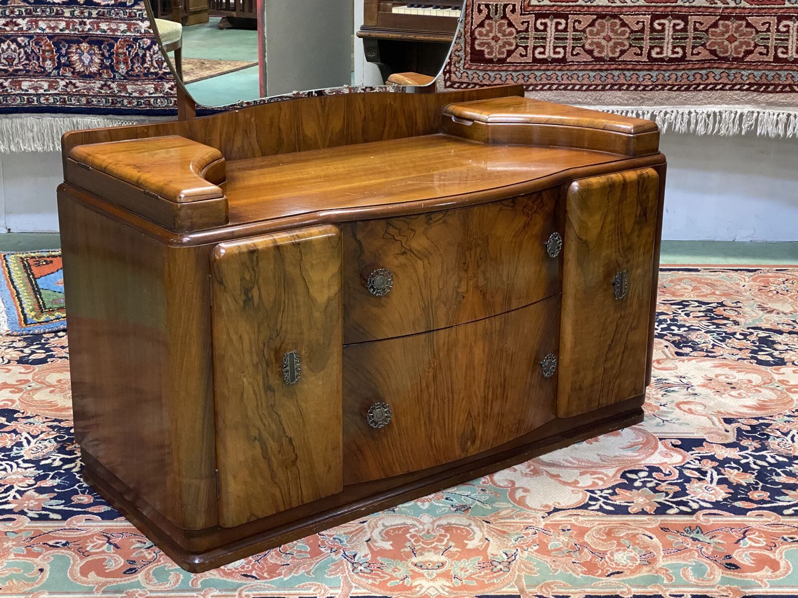 English Art Deco hairdresser in walnut magnifying glass