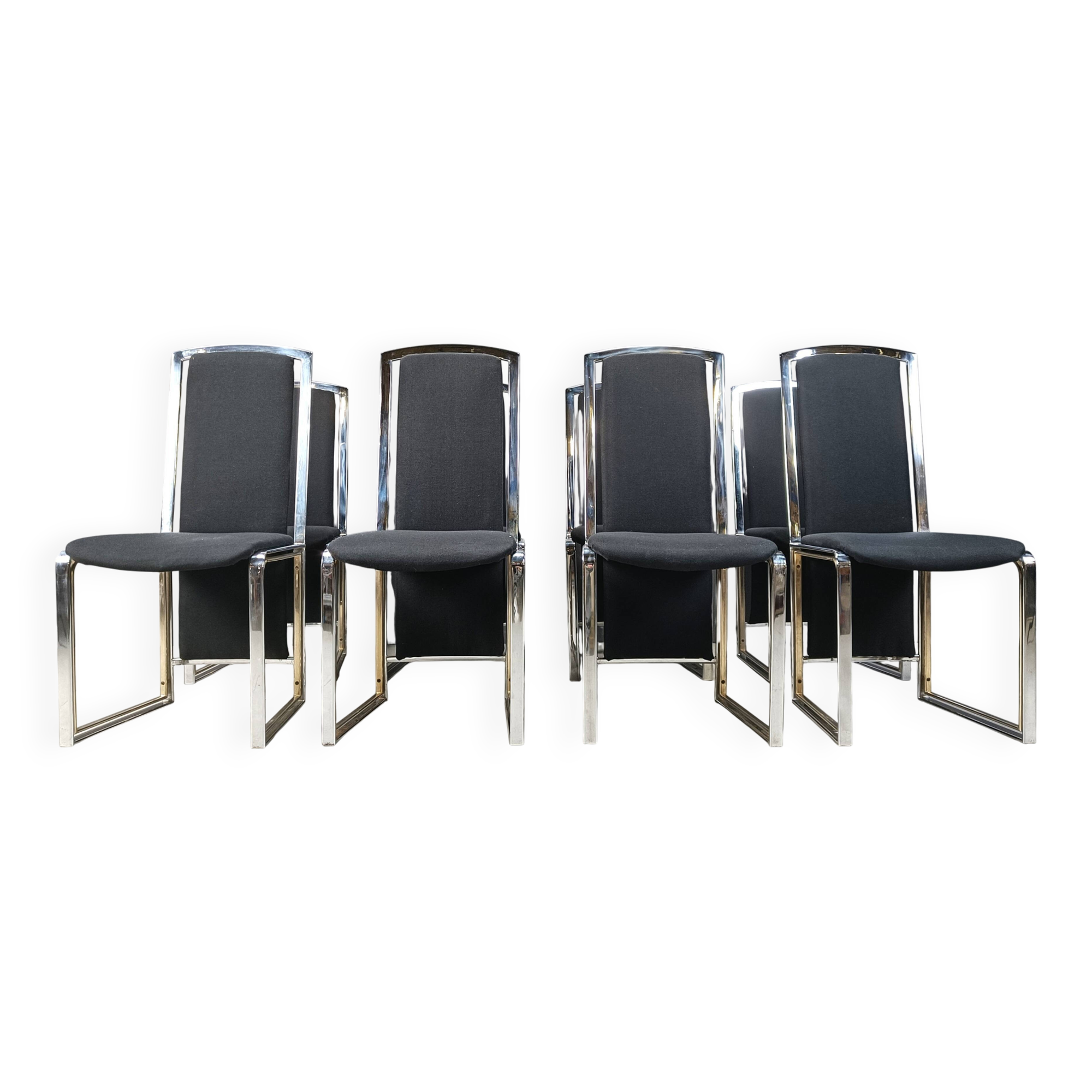 Vintage brass and chrome dining chairs set of 8 - 1970s