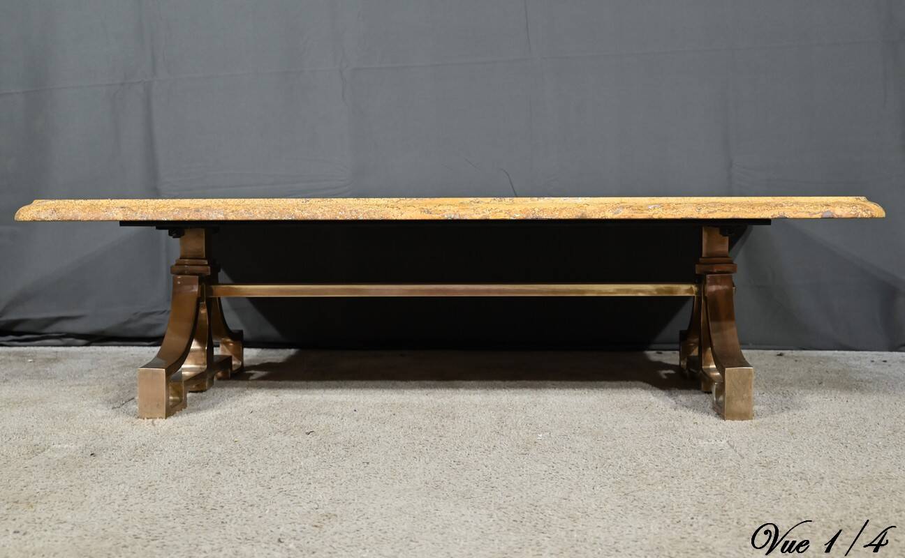 Brass and travertine coffee table, Art Deco period, 1930
