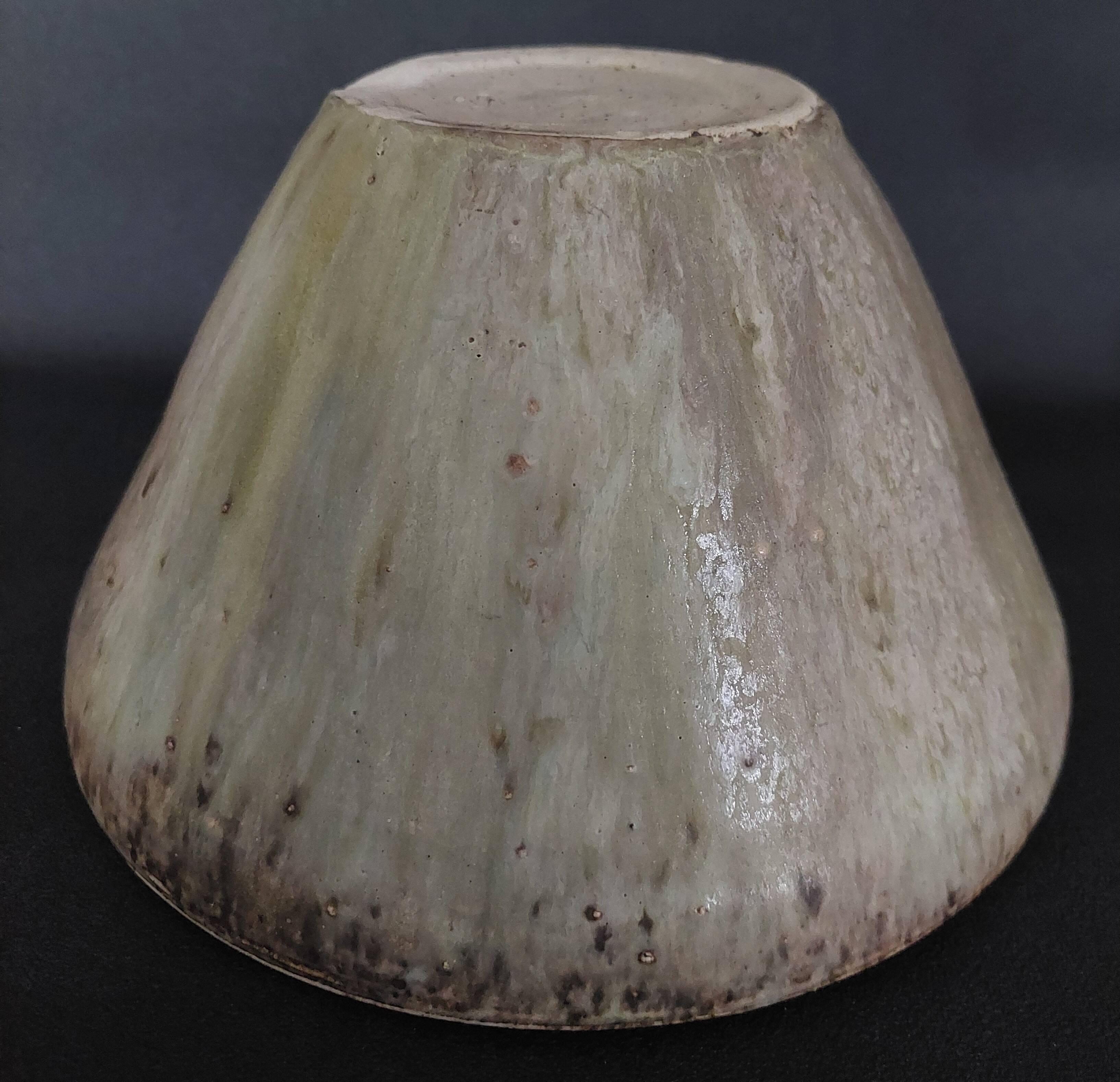 20th century ceramic tea light holder, La Borne stoneware, signed Jean Pierre Viot, dated 196