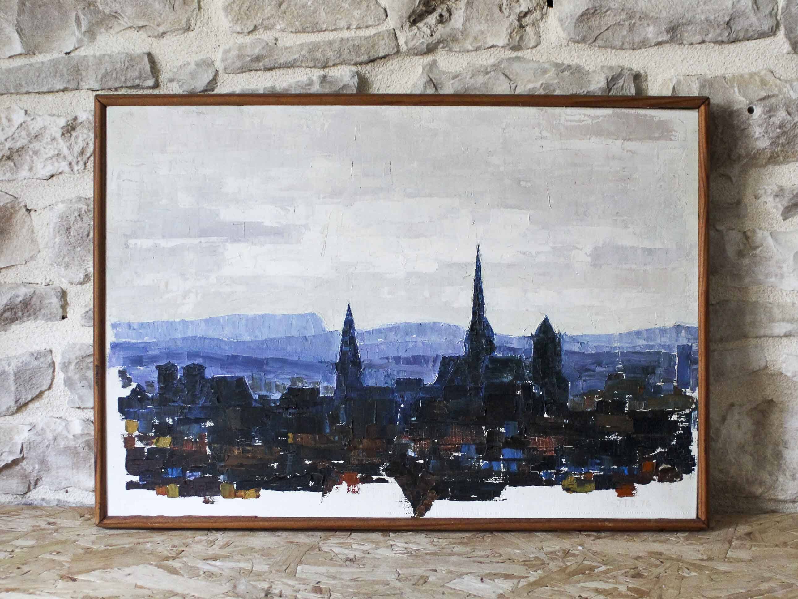Oil on canvas View of Dijon 1976 Jean-François Devalière
