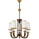 Art Deco chandelier in bronze and opaline by Jean Pascaud, 1940s.