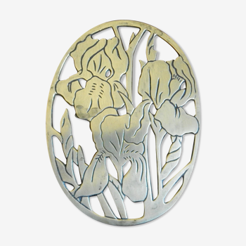 Dessous de plat en laiton cuivre jaune France années 20 / Art Nouveau / Iris