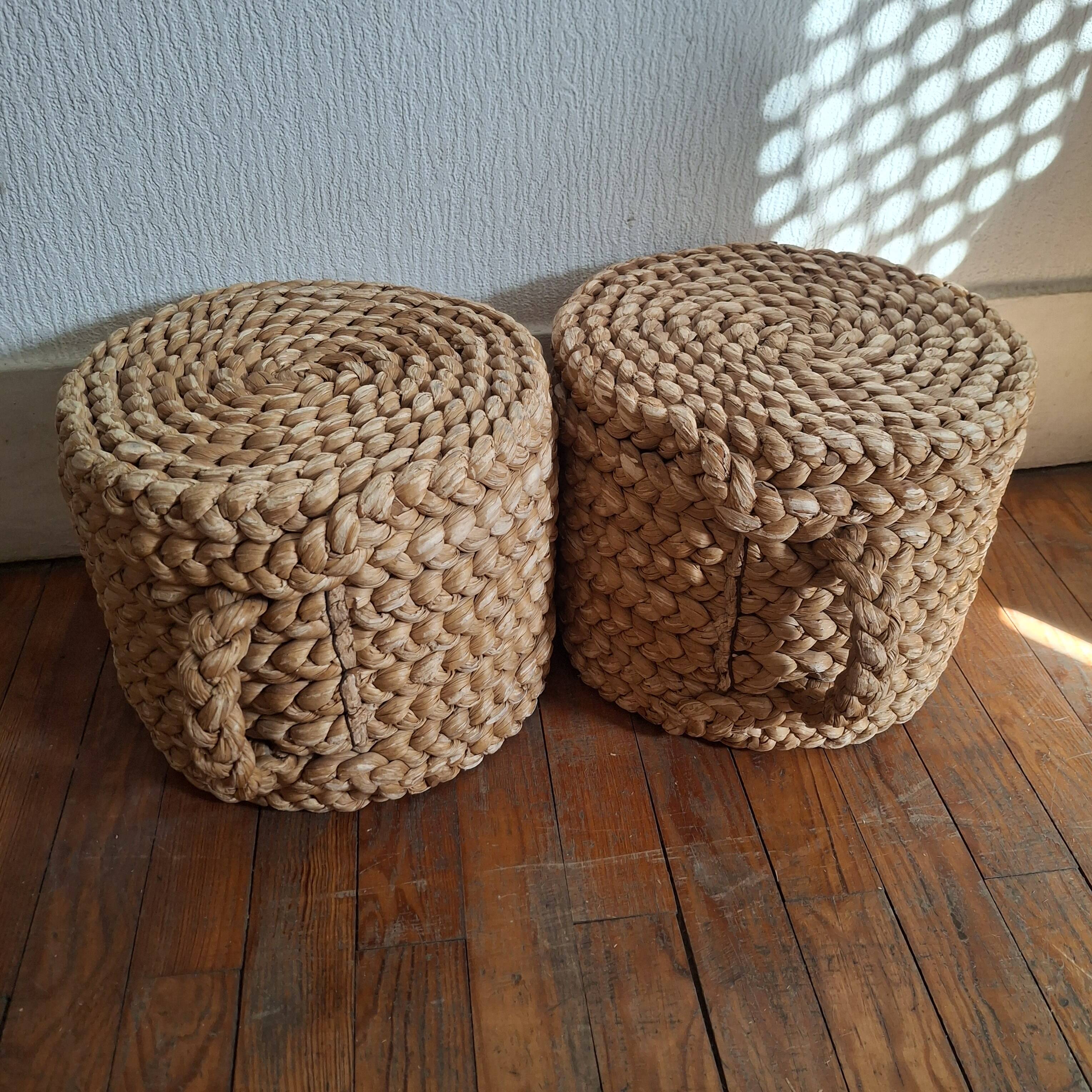 Paire de tabourets en corde tressée dans le goût de Audoux minet, 1940