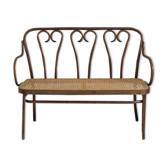 Mid-century bench Thonet Beech and cannage