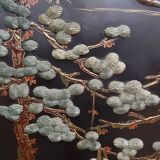 Chinese screen laqué wood and stone marquetry