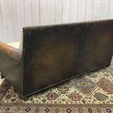 Early 20th century leather club sofa - seat and back in modern fabric