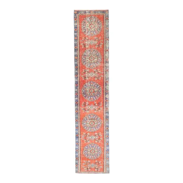 Vintage Turkish handmade wool cotton red runner 65x315