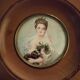 miniature painting. Young girl with dog. Signed Dallery.