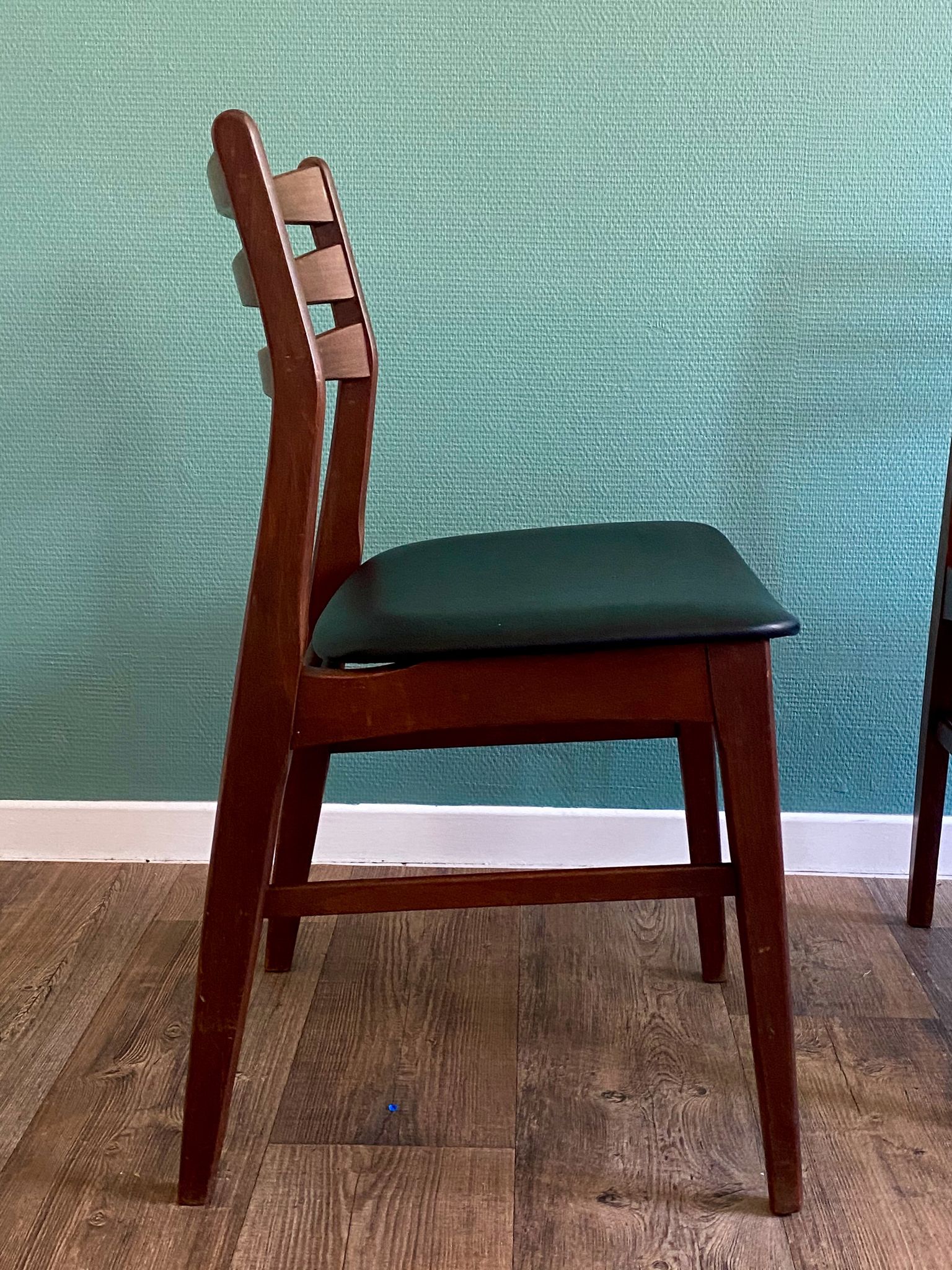 Pair of beech chairs with black skai trim Faldsled, Denmark 1970