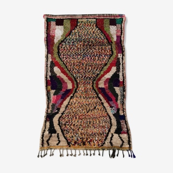 Moroccan berber carpet boucherouite with colorful patterns 216x121cm