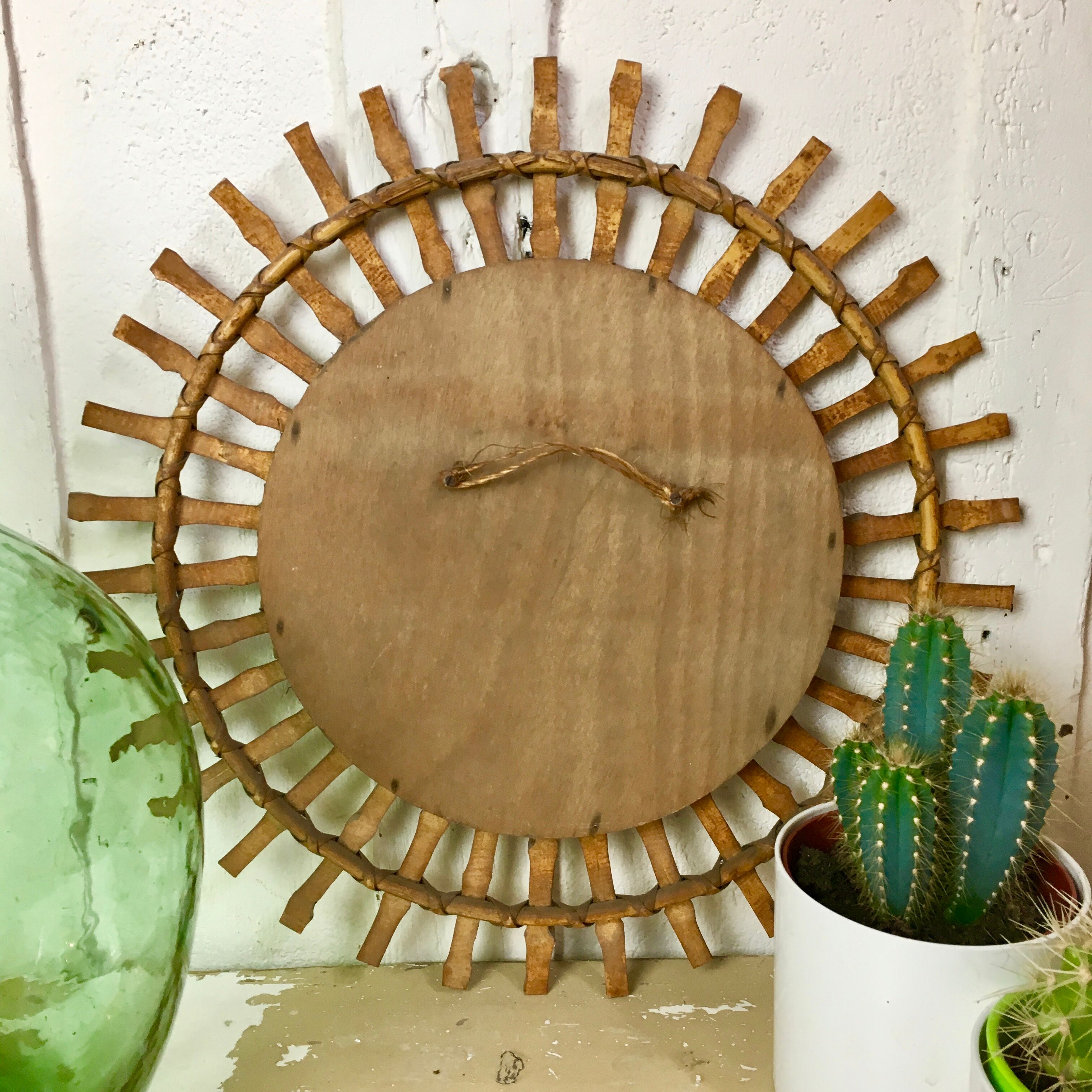 Sun diameter 46cm vintage rattan mirror