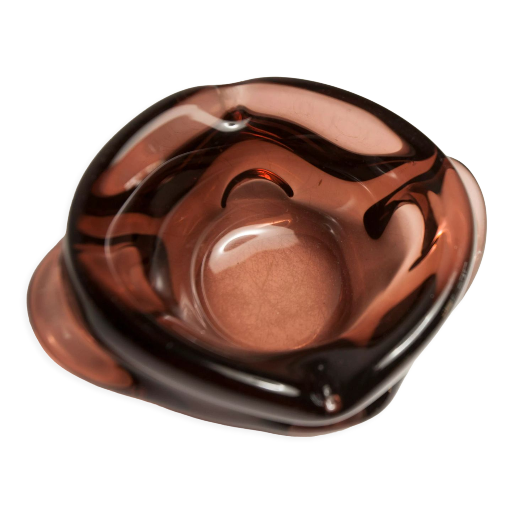 Cendrier Murano rond forme atypique violet rose 1950