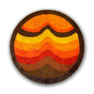 Carpet Desso, Holland. Rya rug modernist pop art vintage, in orange wool high pile 1960/1970 150cm