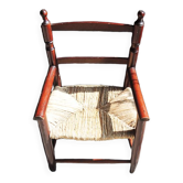 Old children's armchair in wood & straw