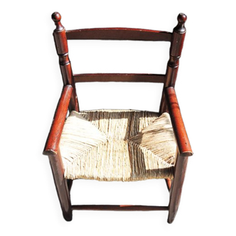 Ancien fauteuil pour enfant en bois & paille