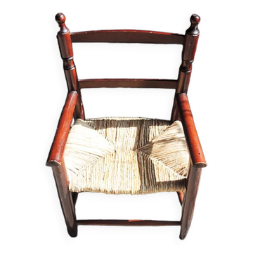 Ancien fauteuil pour enfant en bois & paille