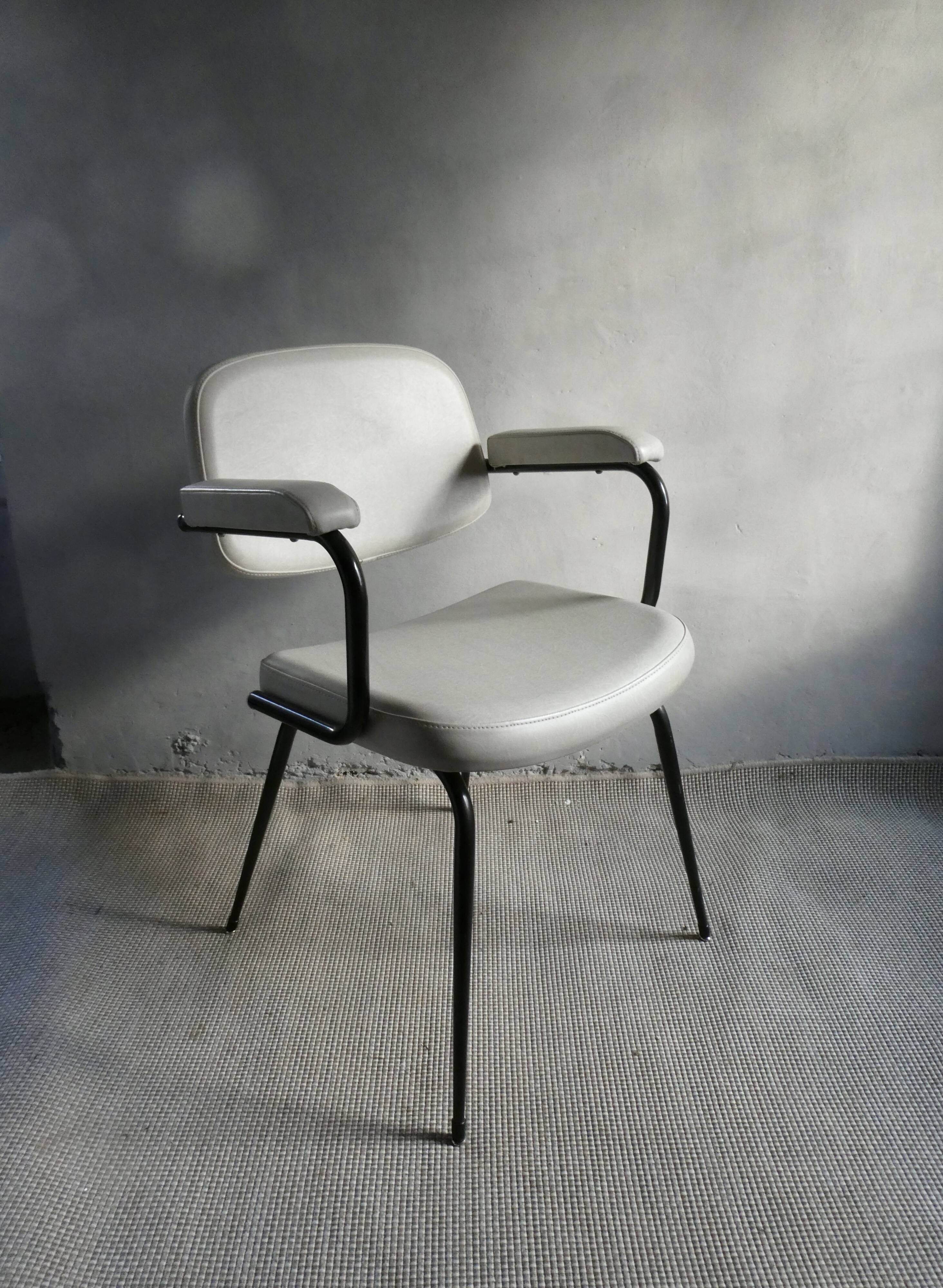 Skai armchair and black metal compass legs, 1960s