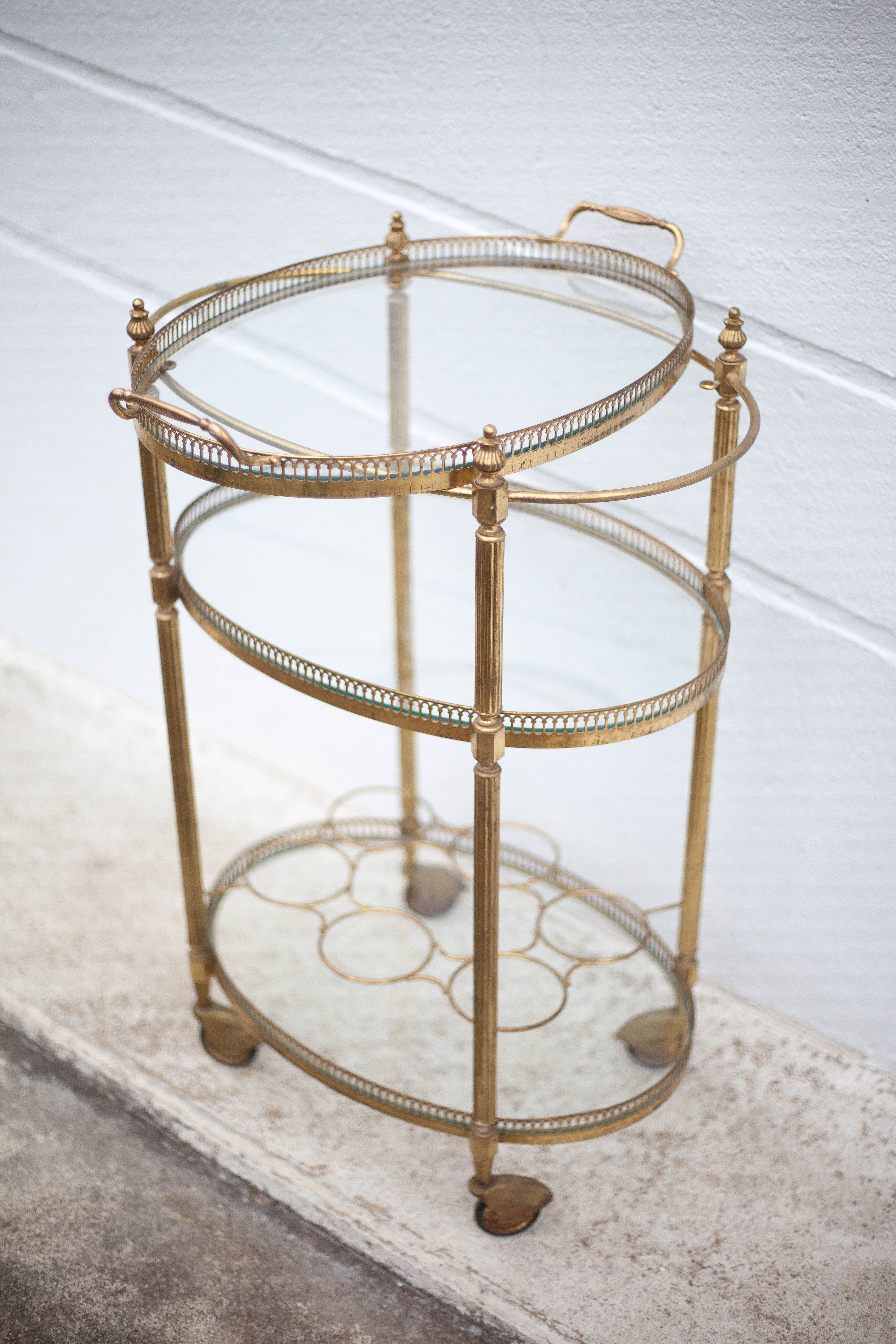 Brass service 3 floors, trolley with wheels