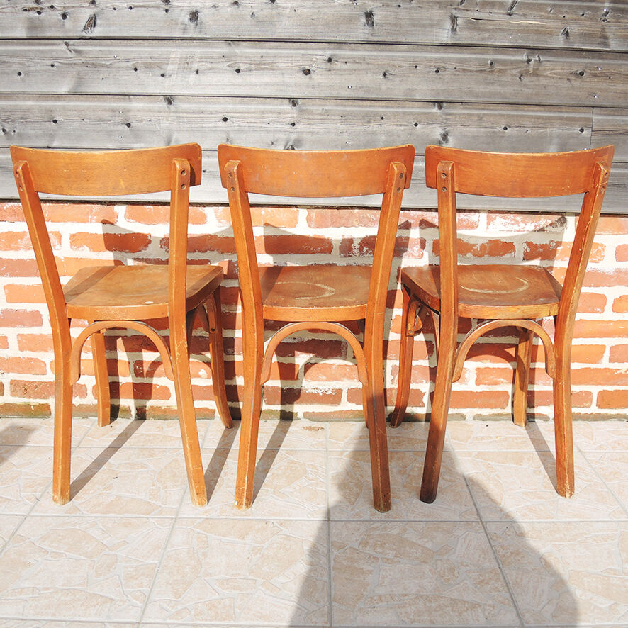 3 old wooden bistro chairs by Baumann