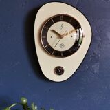 Vintage formica clock asymmetrical silent wall clock "SMI yellow black"