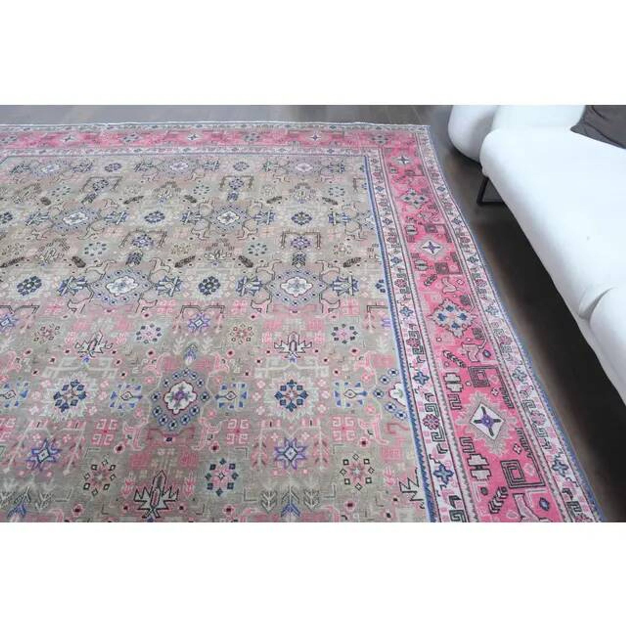 1970s Vintage Persian Handmade Wool Cotton Light Tan Area Rug 285x387