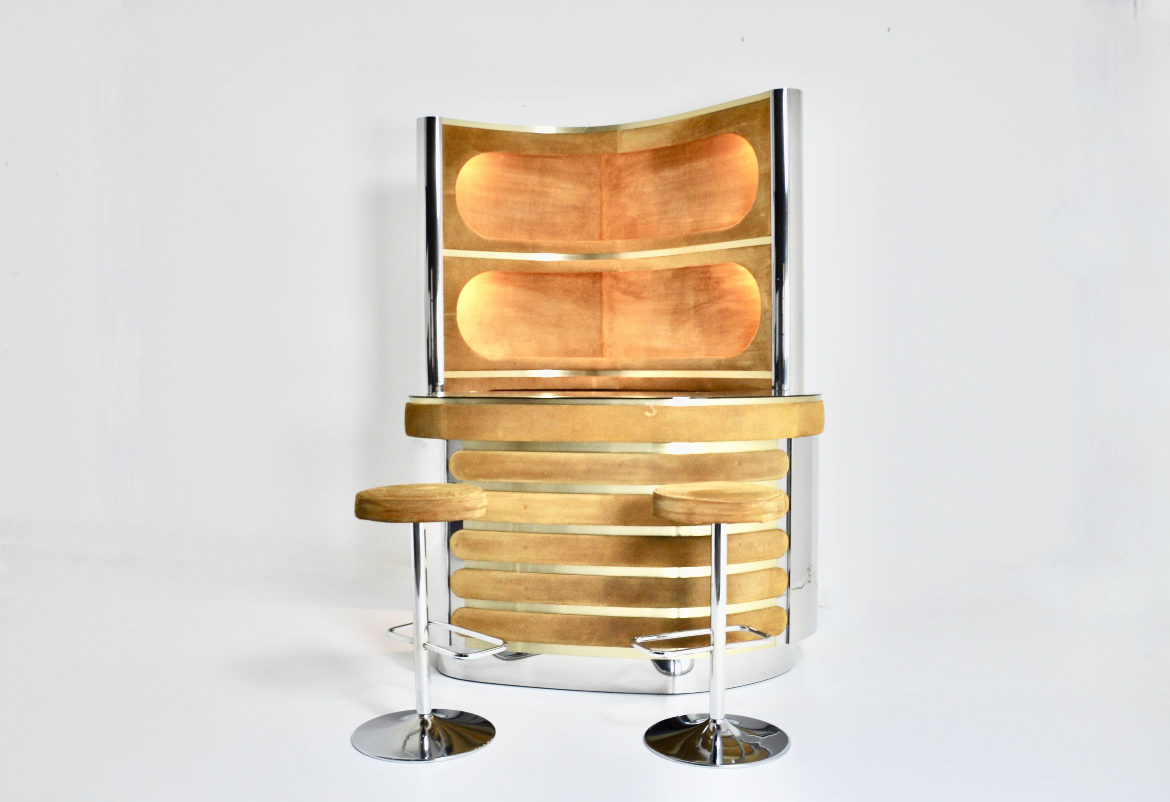 Ensemble de bar avec 2 tabourets dans le style de Willy Rizzo, 1970s