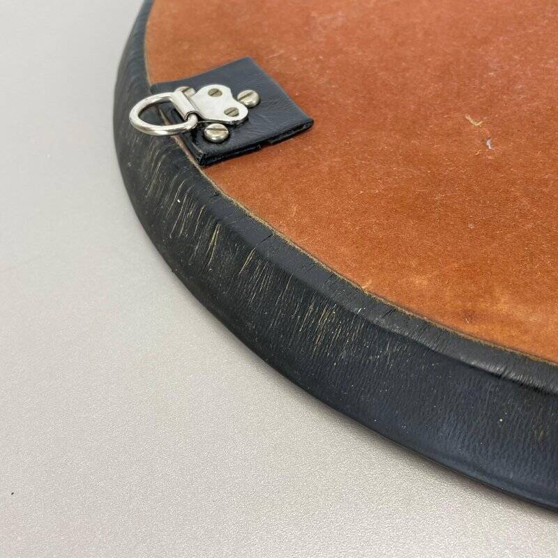 Miroir mural vintage en cuir à motifs, années 1950