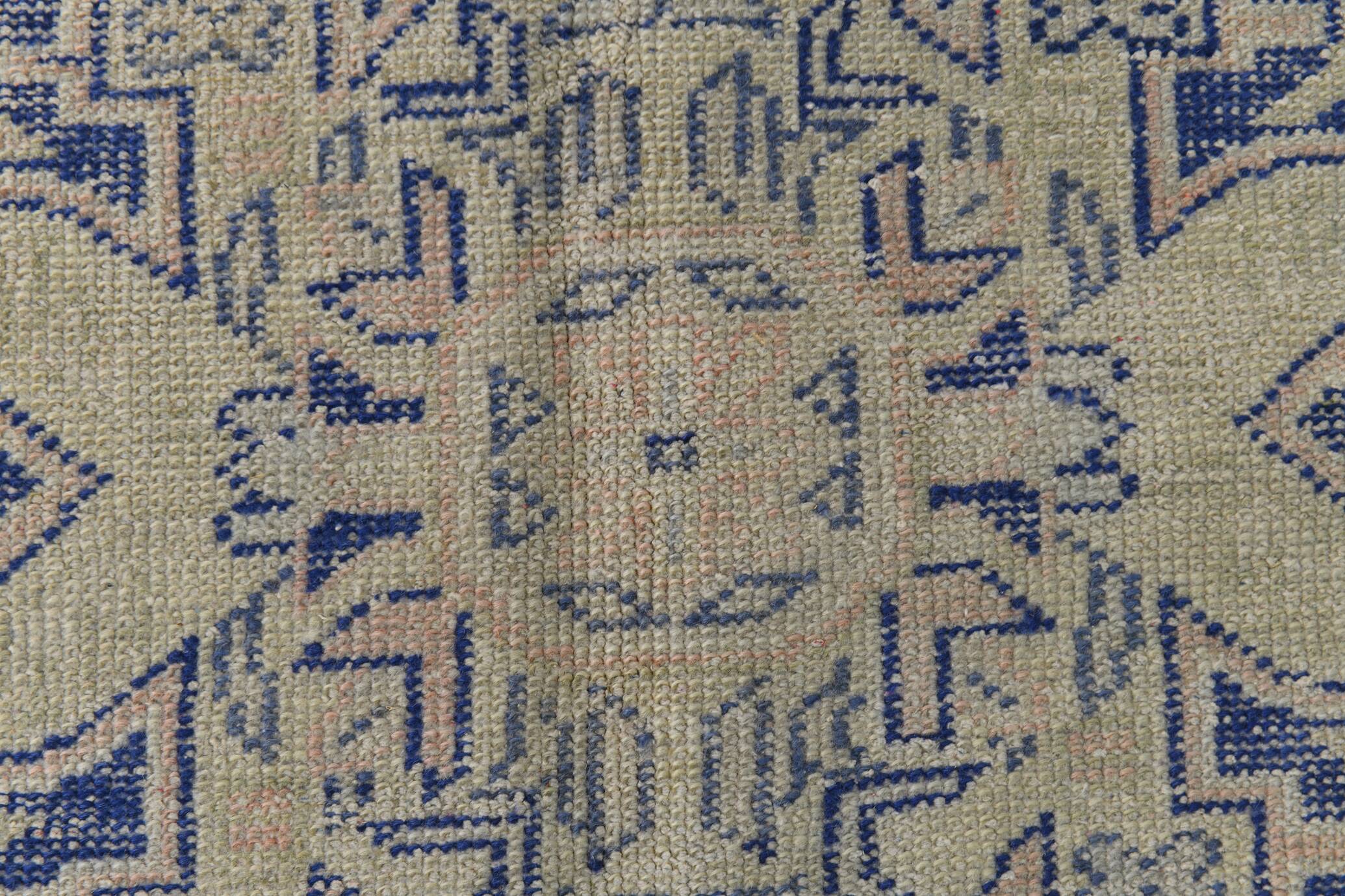 Vintage Blue & Sand Beige Large Persian Rug, 246x344Cm