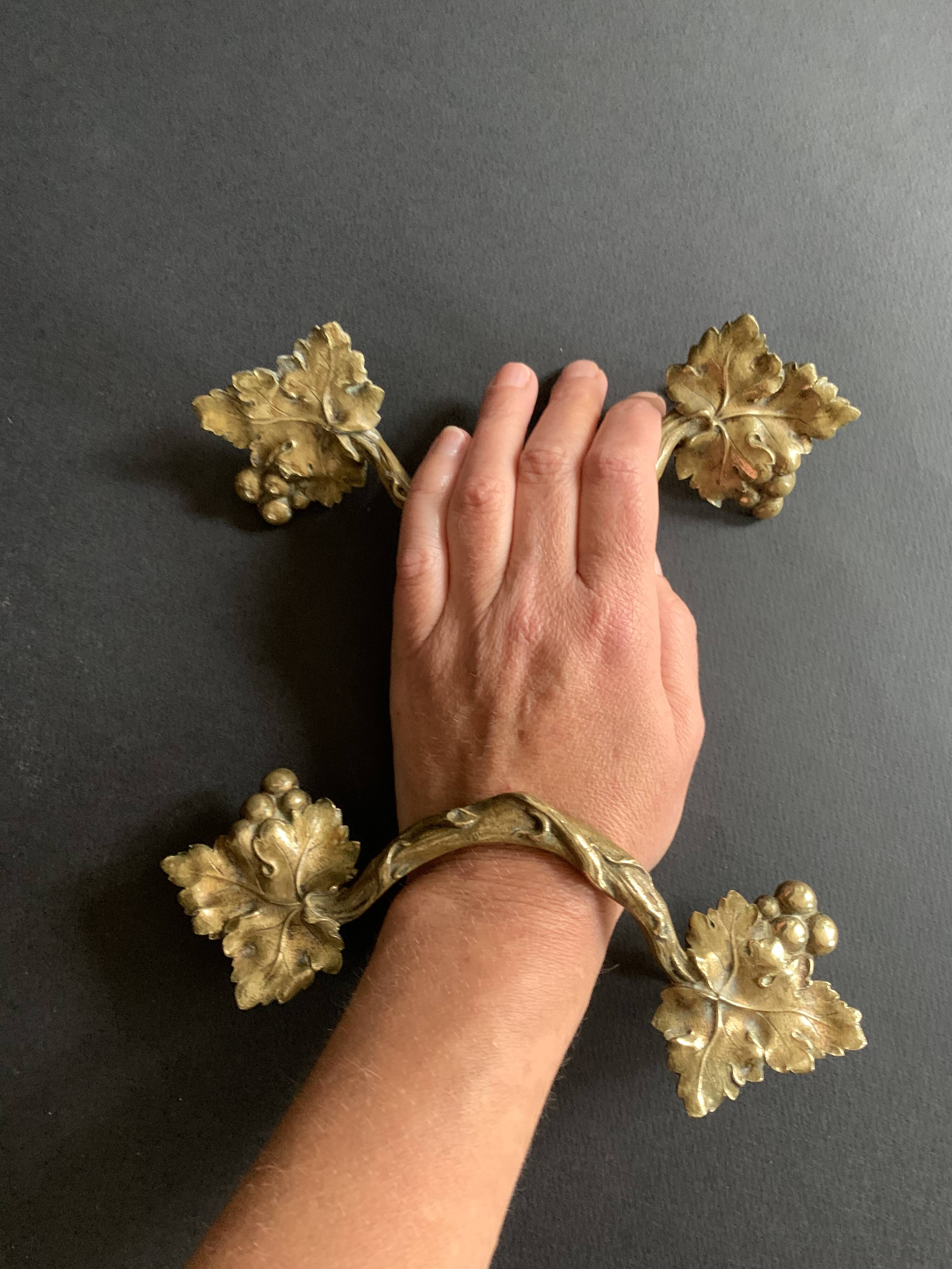 Pair of Art Nouveau bronze handles decorated with vine leaves, 1930