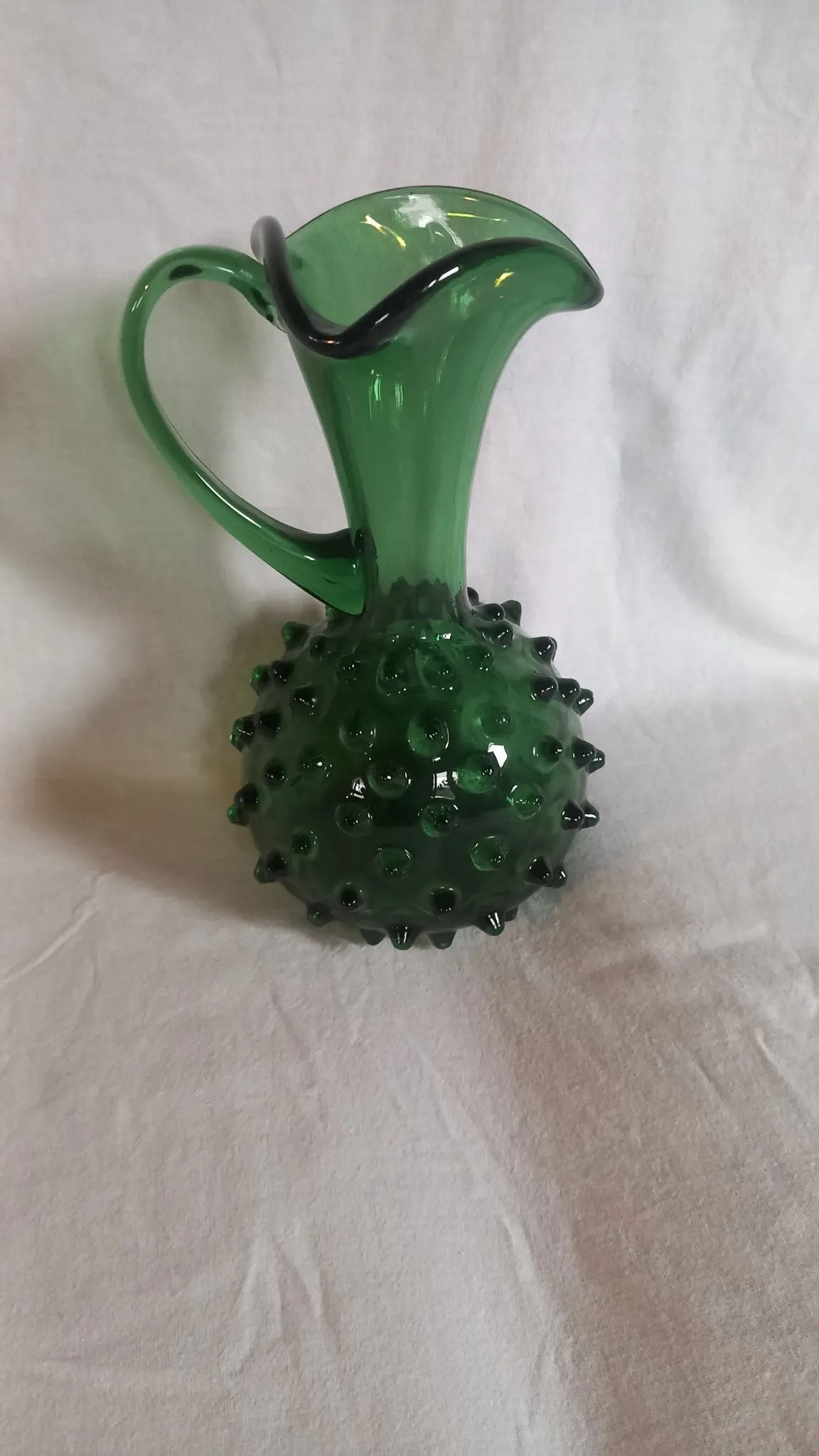 Vintage glass art vase Pichet Empoli Green with spikes – Italy, c