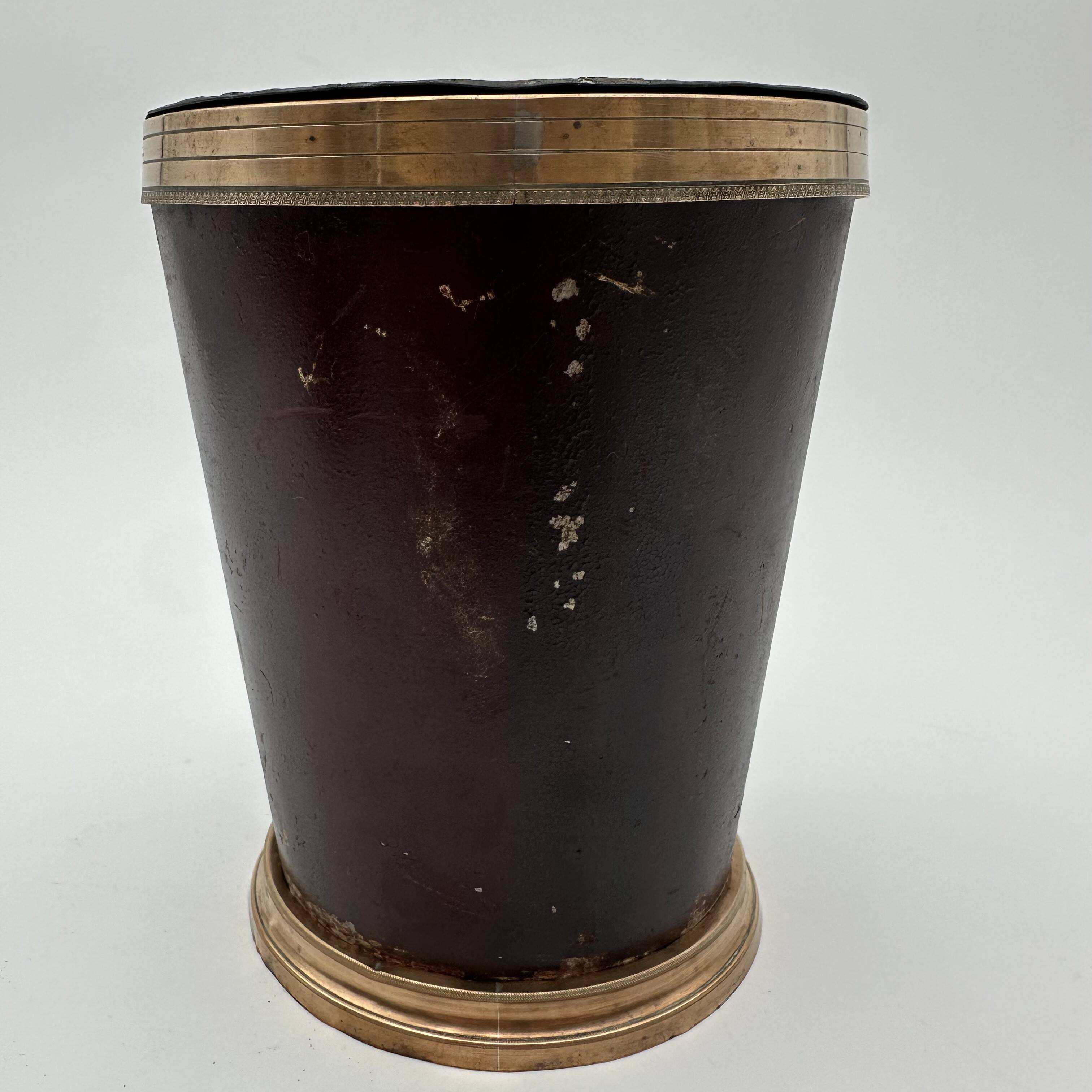 Pair of Painted Tin and Brass Planters, Decorated with Bucolic Landscapes,