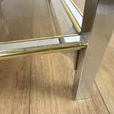 Chrome and smoked glass coffee table with double top from the 1970s.