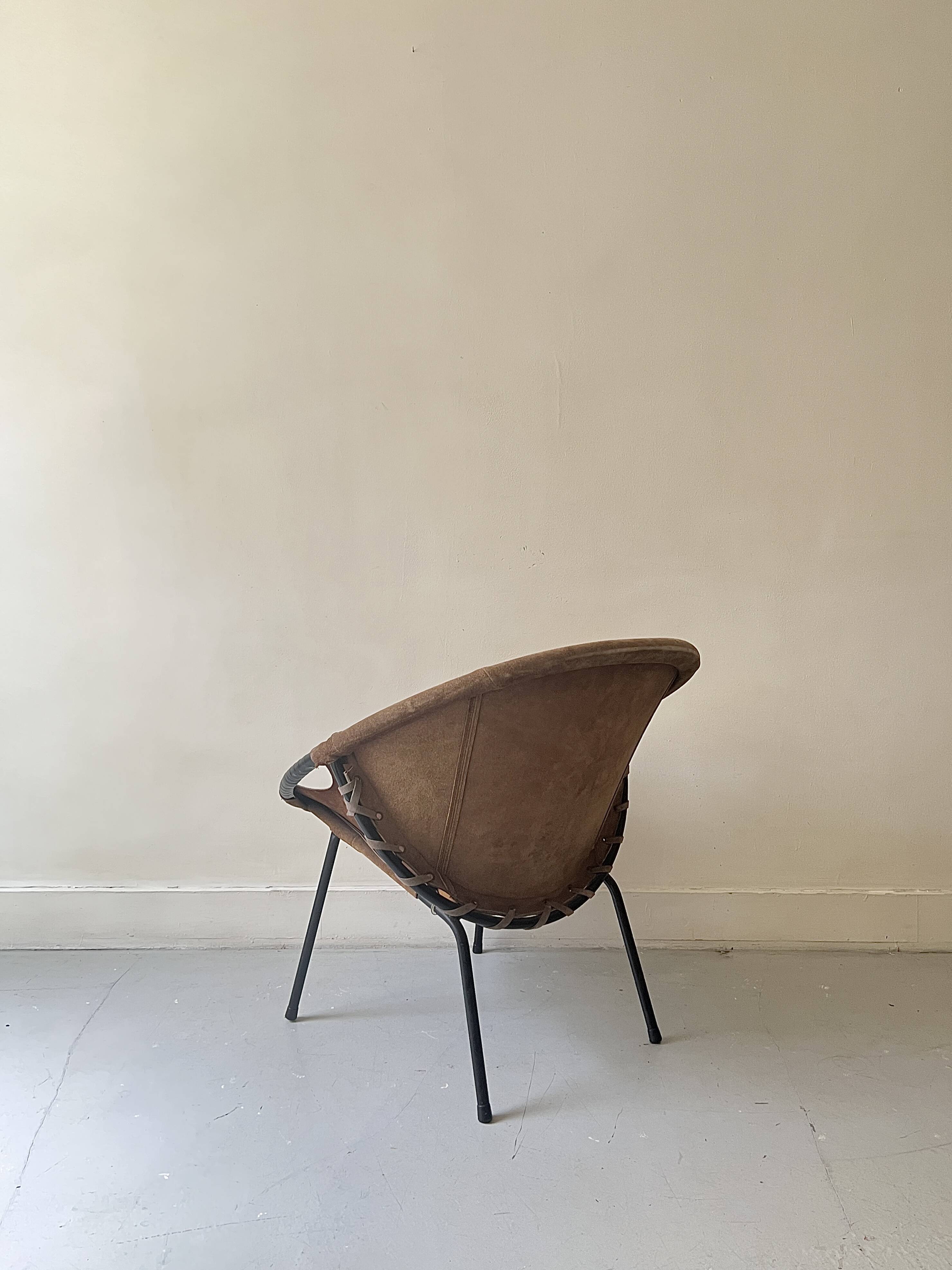 Designer armchair in brown suede circle ballon by Lusch & Co, Germany 1970s