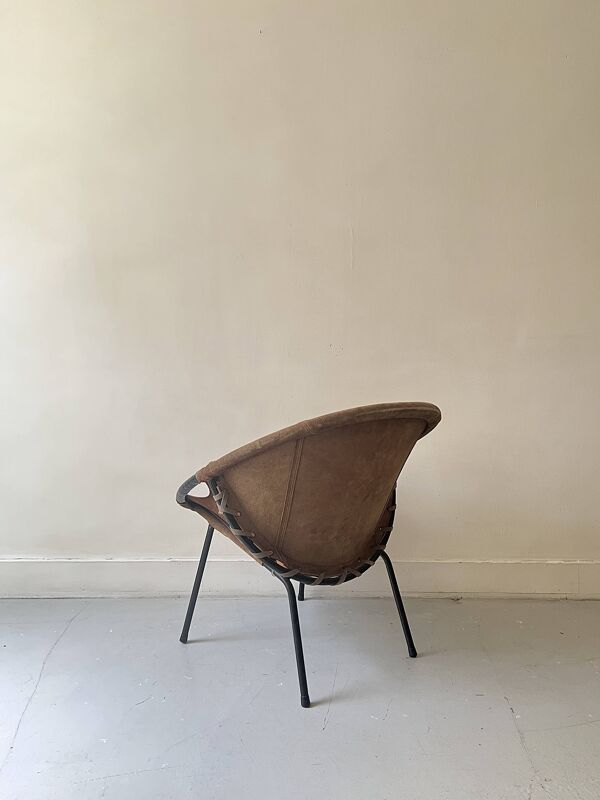 Fauteuil design en daim marron circle ballon de Lusch & Co, Allemagne 1970
