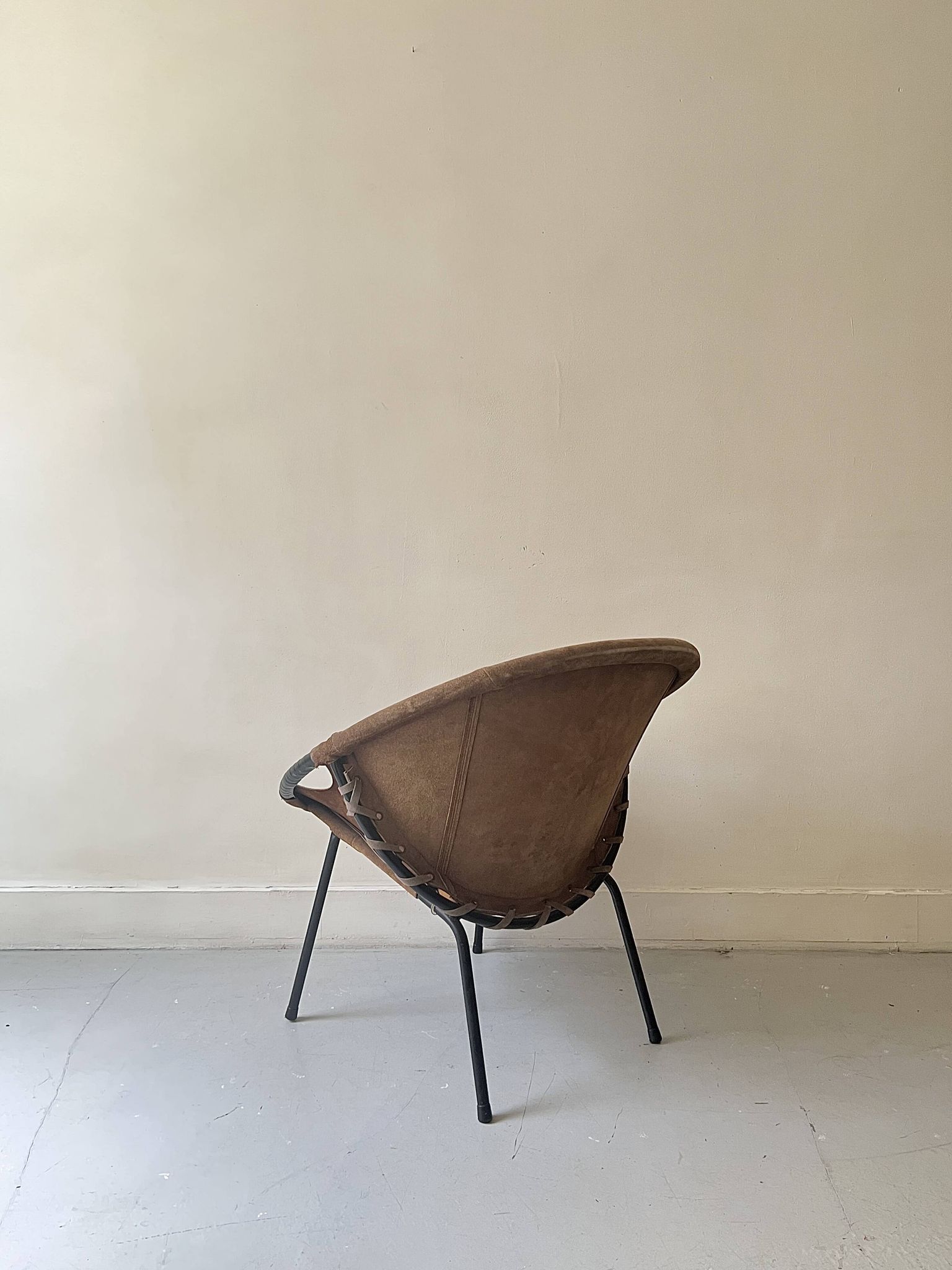 Designer armchair in brown suede circle ballon by Lusch & Co, Germany 1970s
