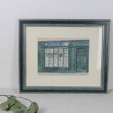Watercolor 'The Bookstore' by Jean Desse, 1991