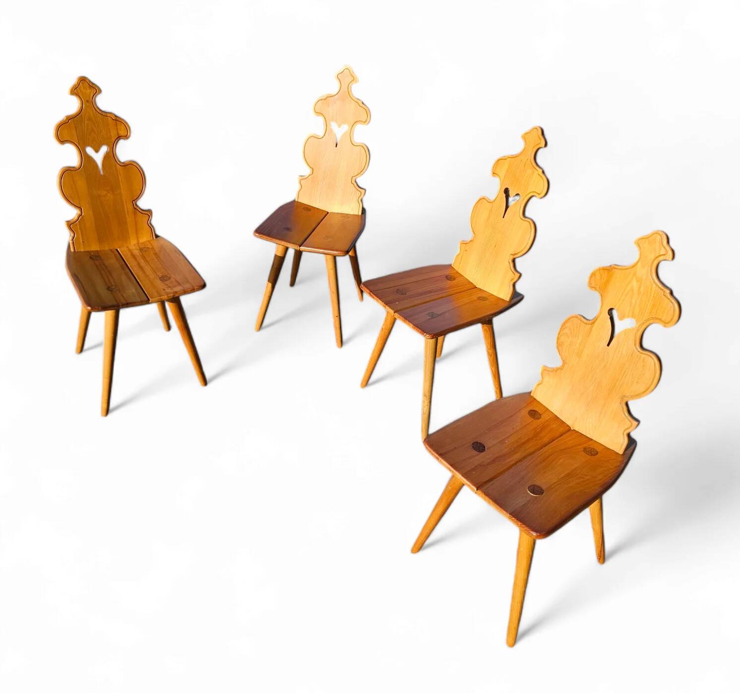 Vintage mid-century brutalist style design Tiroler chair set of 4