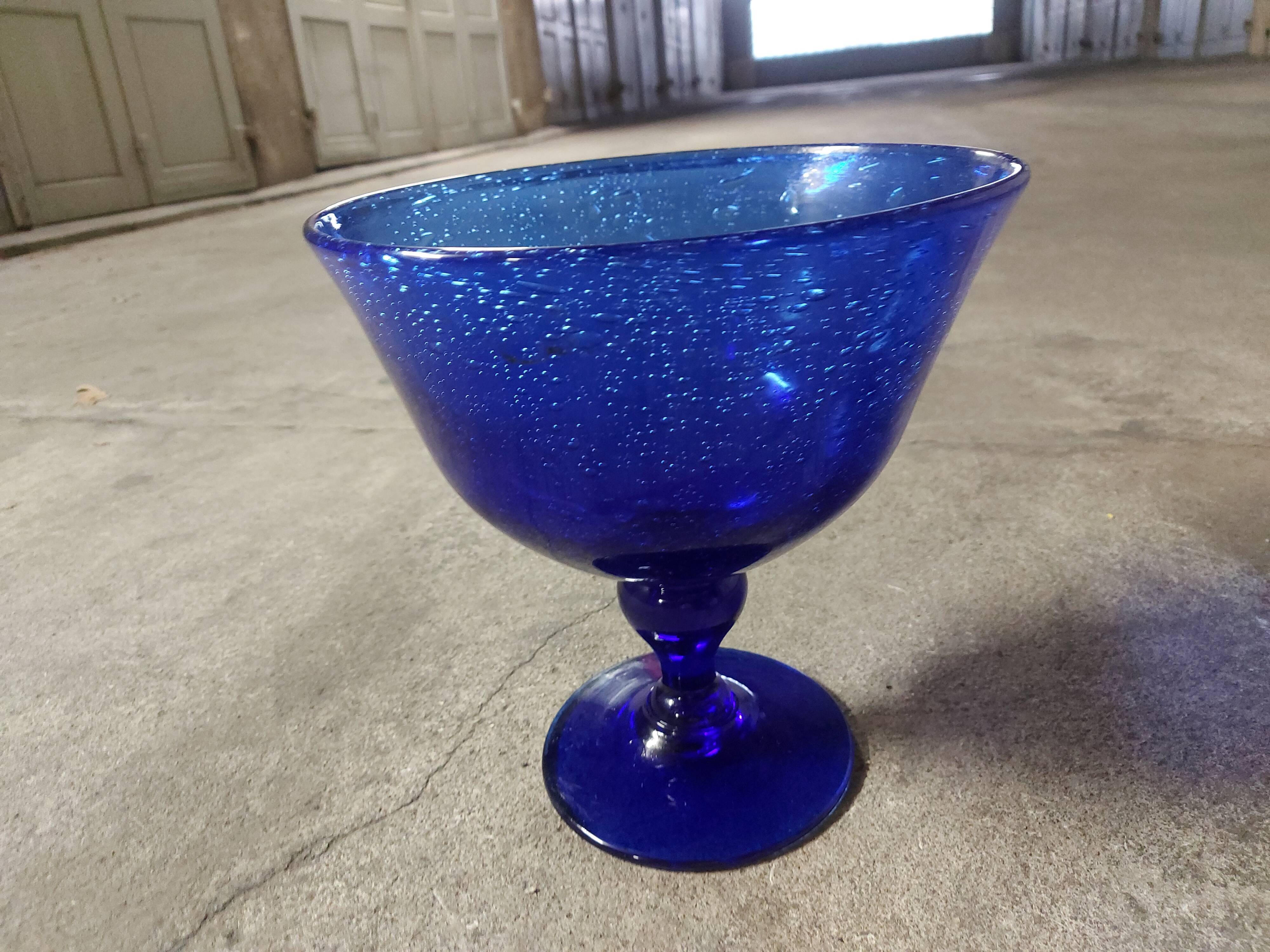 Glass cup of Biot, cobalt blue