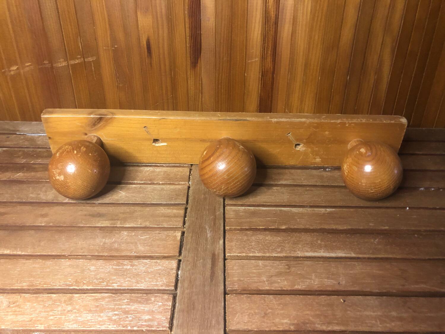 Old Wall Coat Rack x3 Vintage Wood #A416