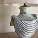 Painted plaster lamp, new 2 M fabric cable, fabric lampshade