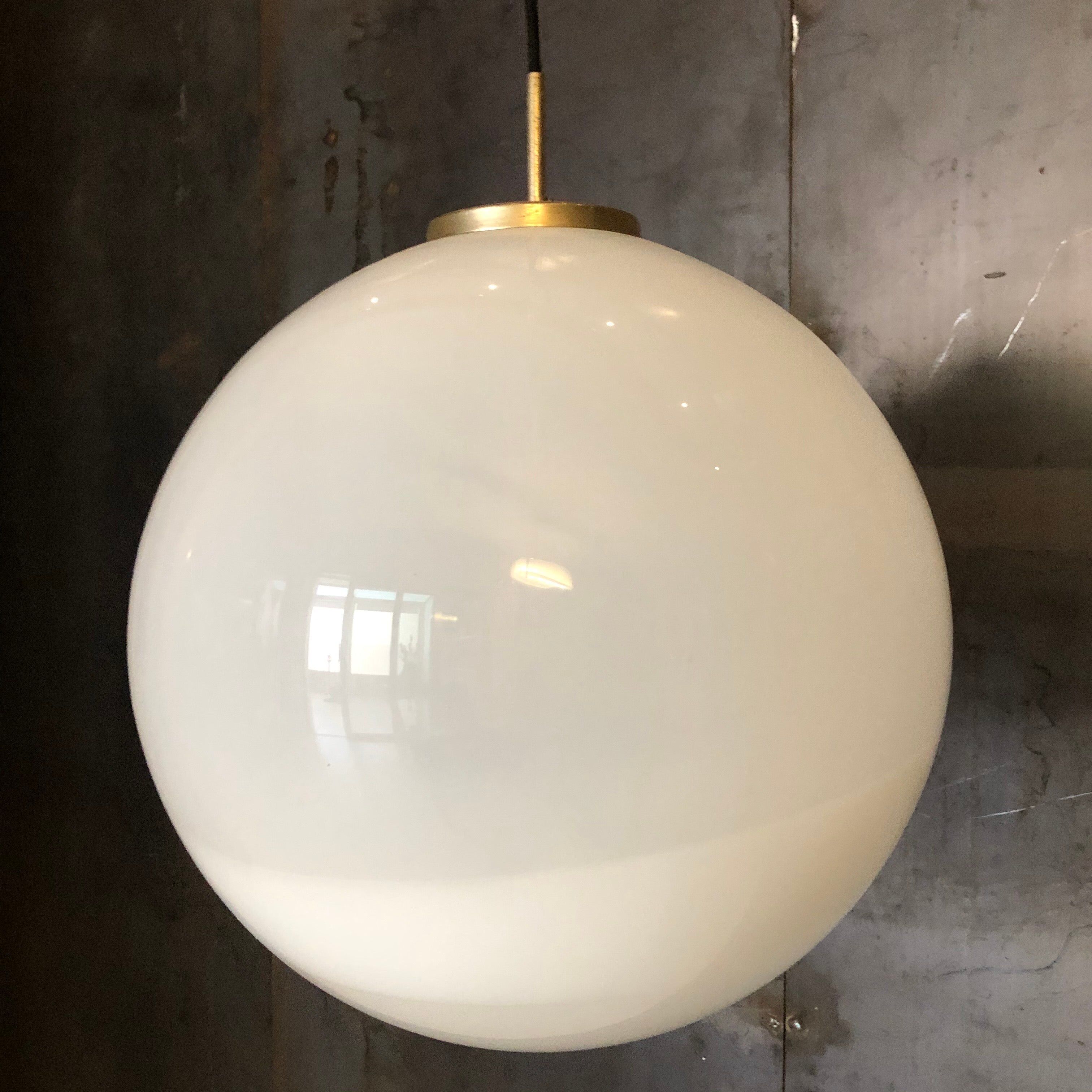 Midcentury Large Chrome and White Murano Glass Sphere by Mazzega, Italy, 1960s